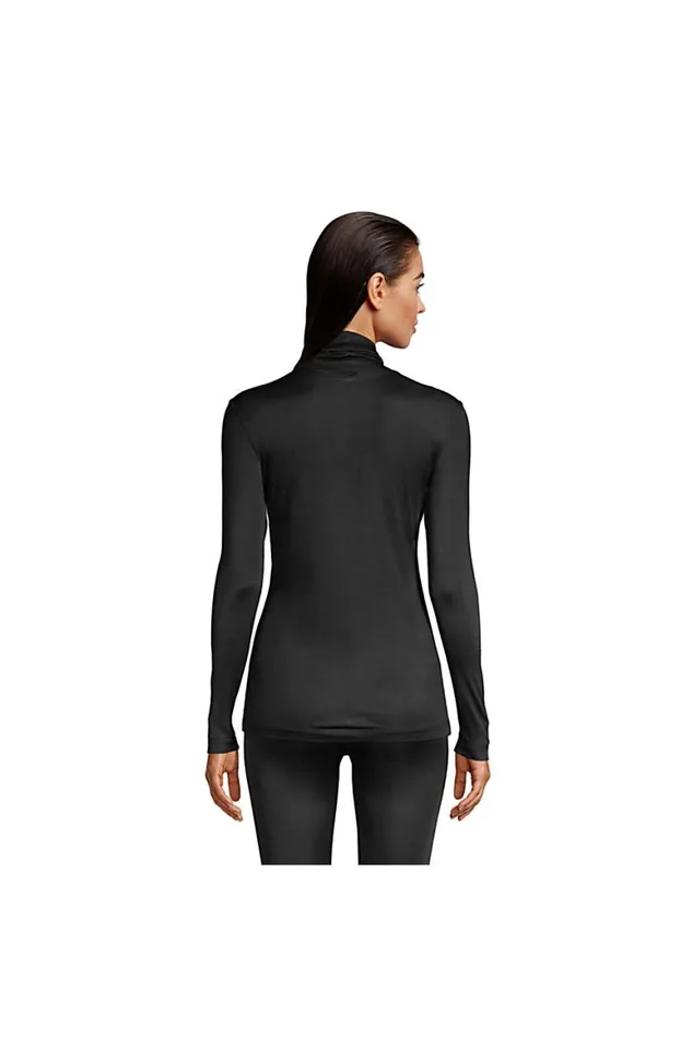 Lands039 End Long Underwear Women Silk Interlock Thermal Long Underwear Base Layer Turtleneck Top Black