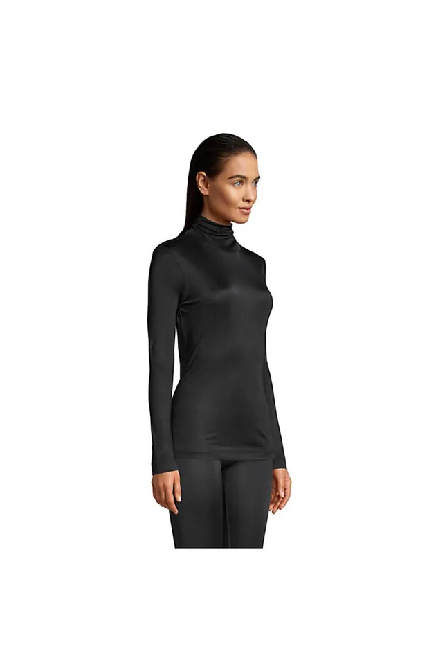 Lands039 End Long Underwear Women Silk Interlock Thermal Long Underwear Base Layer Turtleneck Top Black