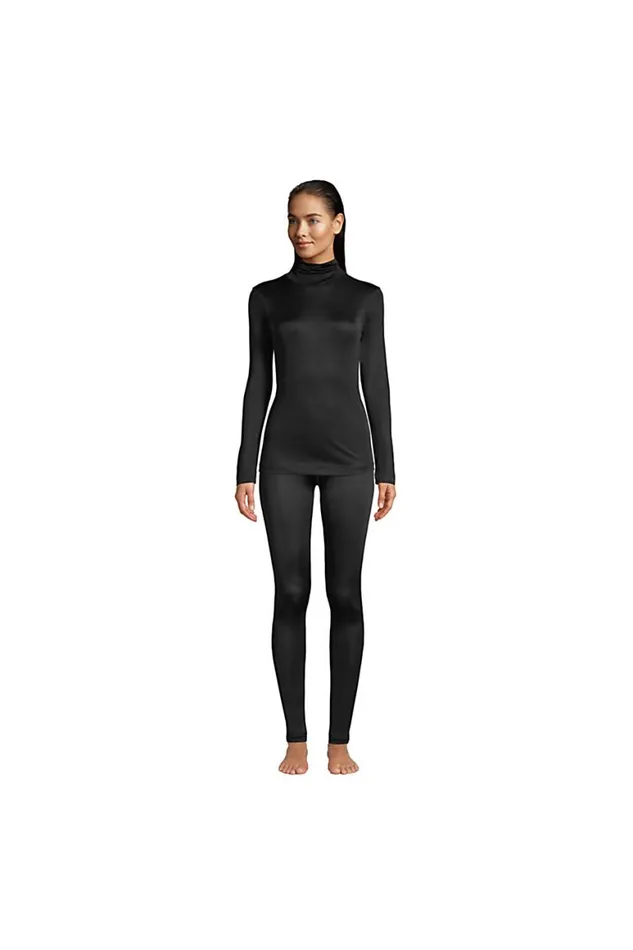 Lands039 End Long Underwear Women Silk Interlock Thermal Long Underwear Base Layer Turtleneck Top Black