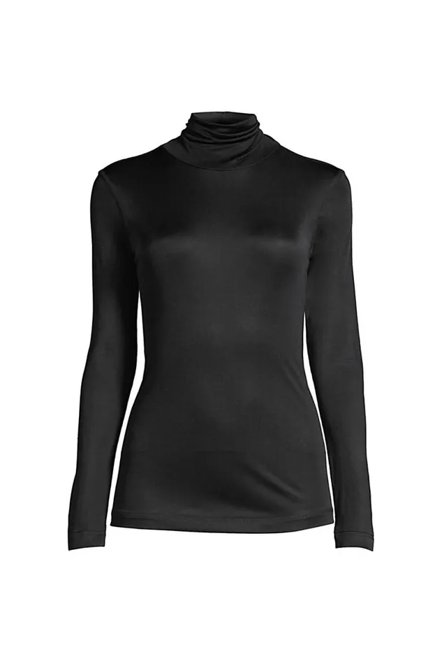 Lands039 End Long Underwear Women Silk Interlock Thermal Long Underwear Base Layer Turtleneck Top Black