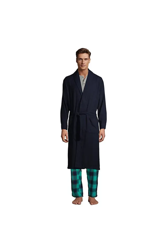 Lands039 End Pajamas and Robes Men Flannel Robe Radiant Navy