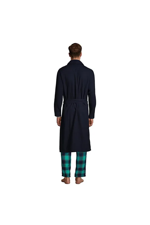 Lands039 End Pajamas and Robes Men Flannel Robe Radiant Navy