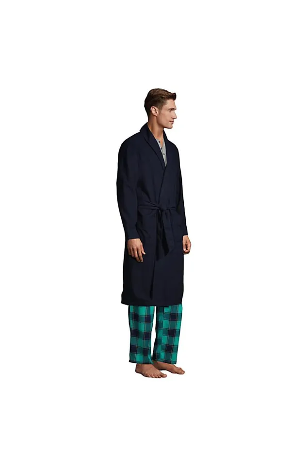 Lands039 End Pajamas and Robes Men Flannel Robe Radiant Navy