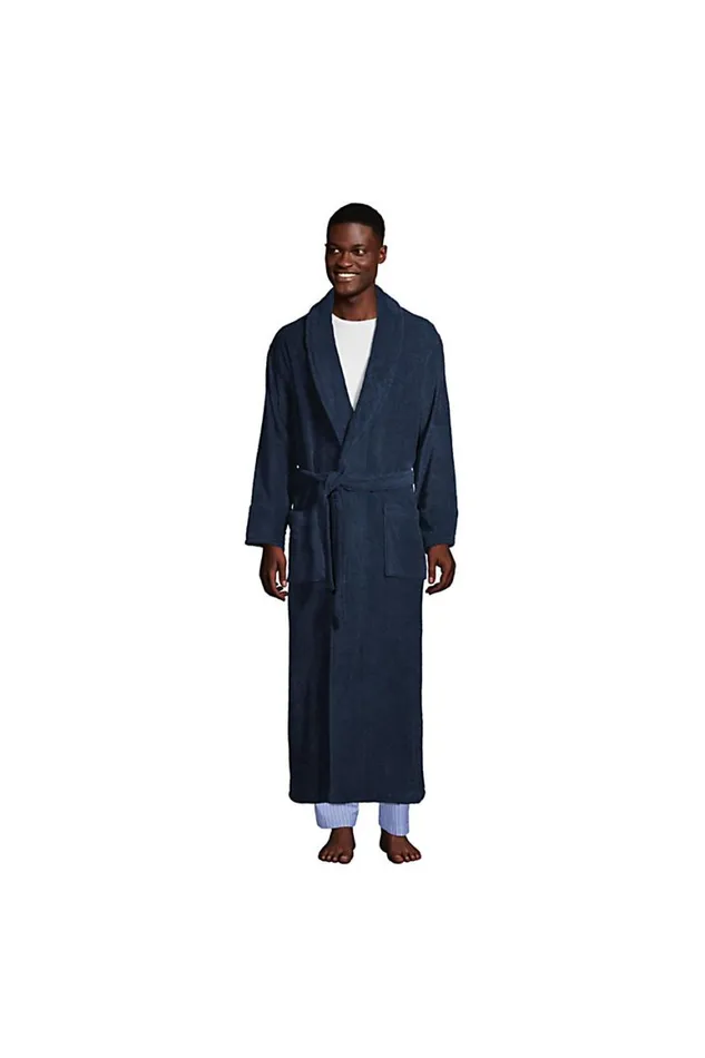 Lands039 End Pajamas and Robes Men Full Length Turkish Terry Robe Radiant Navy