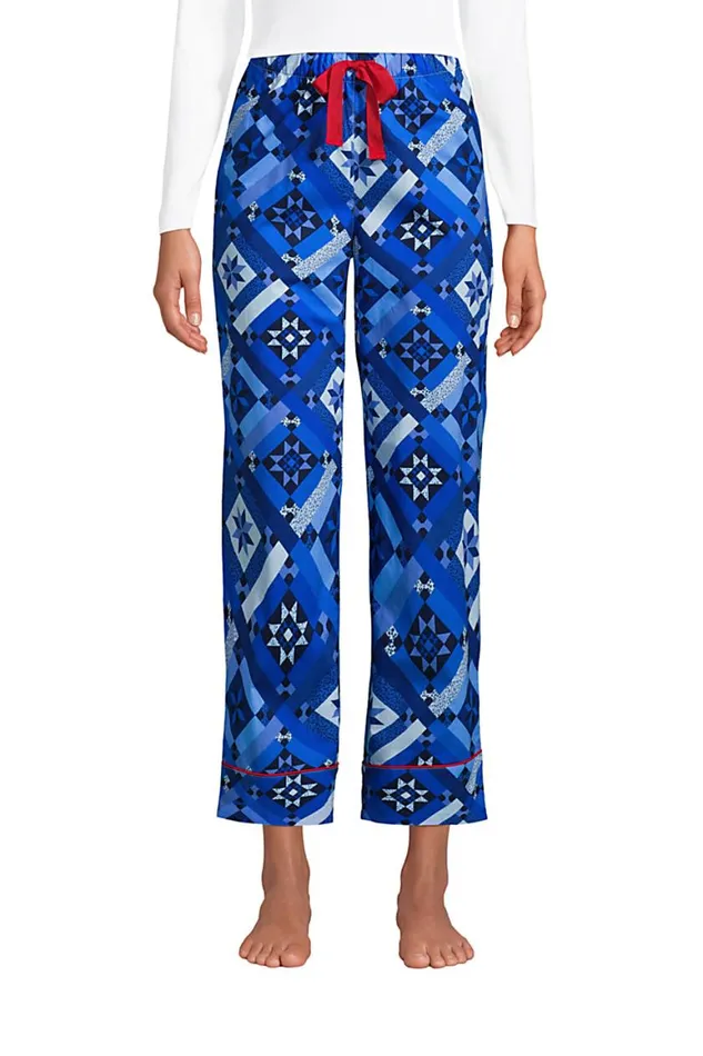 Lands039 End Pajamas and Robes Women Cotton Poplin Pajama Crop Pants Navy Prosperity Quilt