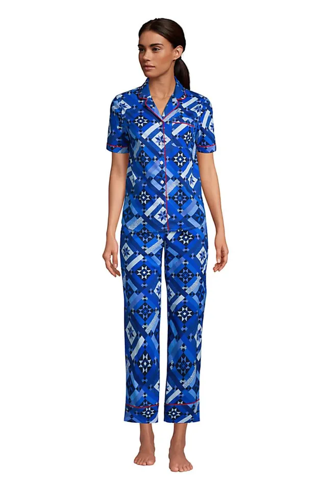 Lands039 End Pajamas and Robes Women Cotton Poplin Pajama Crop Pants Navy Prosperity Quilt Lands039 End Pajamas and Robes Women Cotton Poplin Pajama Crop Pants Navy Prosperity Quilt