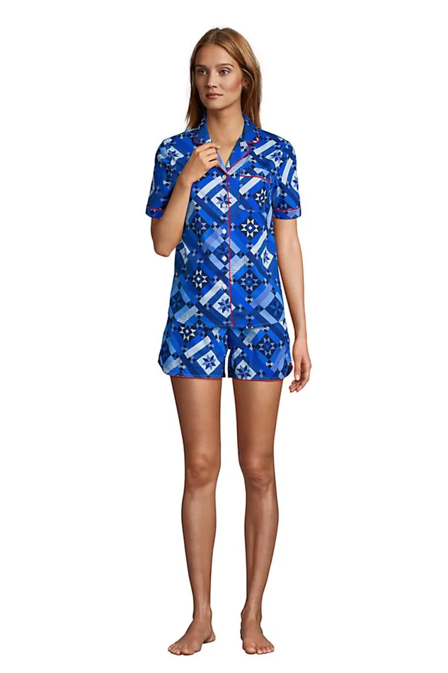 Lands039 End Pajamas and Robes Women Cotton Poplin Pajama Shorts Navy Prosperity Quilt