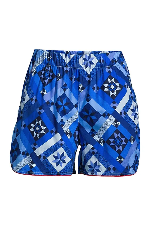 Lands039 End Pajamas and Robes Women Cotton Poplin Pajama Shorts Navy Prosperity Quilt