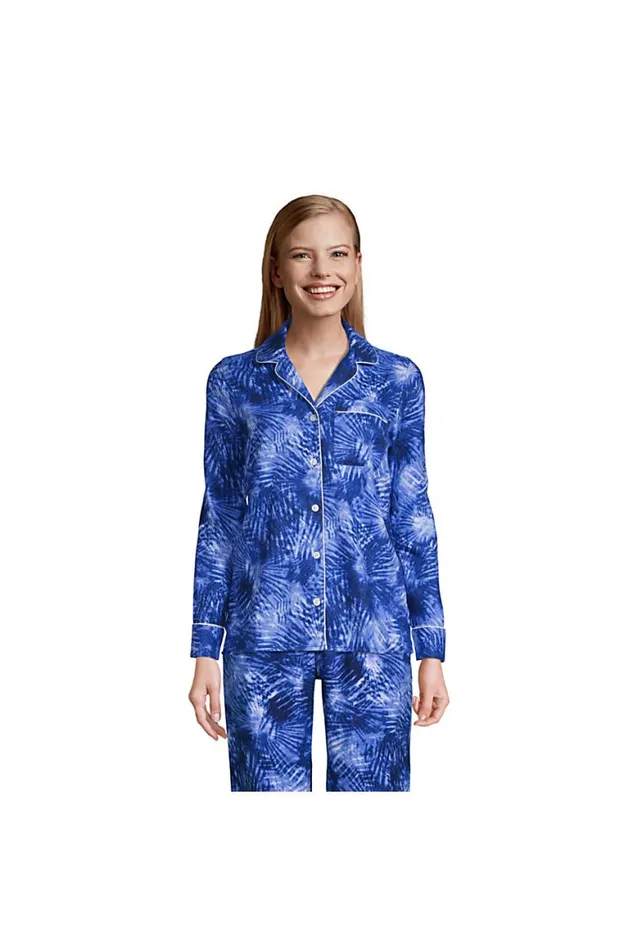 Lands039 End Pajamas and Robes Women Long Sleeve Print Flannel Pajama Top Deep Sea Navy Tie Dye Palm Lands039 End Pajamas and Robes Women Long Sleeve Print Flannel Pajama Top Deep Sea Navy Tie Dye Palm