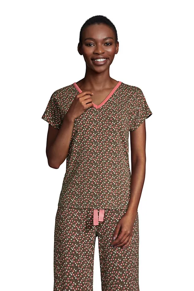 Lands039 End Pajamas and Robes Women Lounge Short Sleeve Vneck Pajama Tshirt Forest Moss Ditsy Floral Lands039 End Pajamas and Robes Women Lounge Short Sleeve Vneck Pajama Tshirt Forest Moss Ditsy Floral