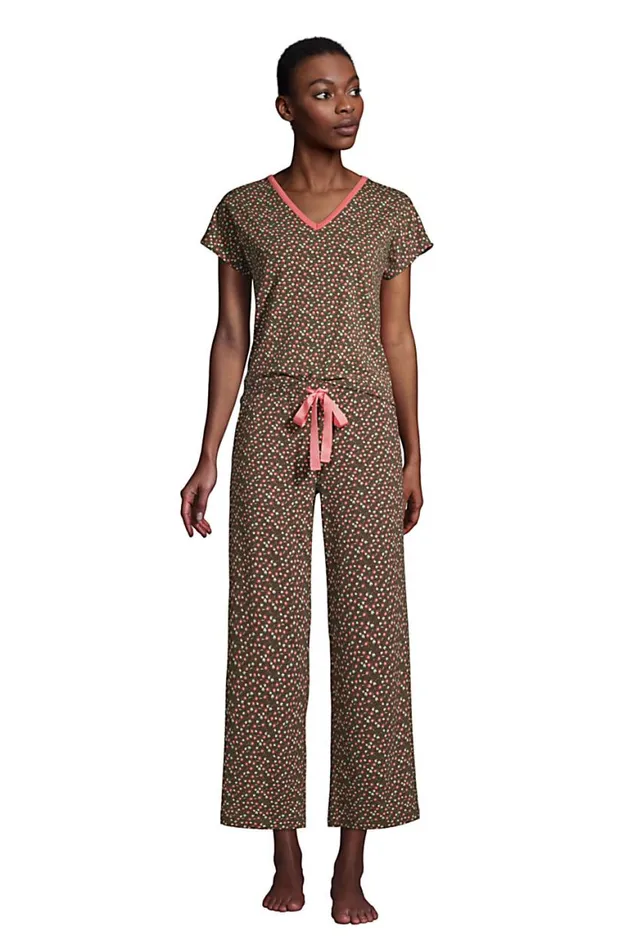 Lands039 End Pajamas and Robes Women Lounge Short Sleeve Vneck Pajama Tshirt Forest Moss Ditsy Floral Lands039 End Pajamas and Robes Women Lounge Short Sleeve Vneck Pajama Tshirt Forest Moss Ditsy Floral