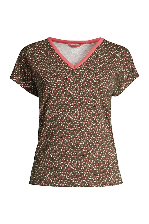 Lands039 End Pajamas and Robes Women Lounge Short Sleeve Vneck Pajama Tshirt Forest Moss Ditsy Floral Lands039 End Pajamas and Robes Women Lounge Short Sleeve Vneck Pajama Tshirt Forest Moss Ditsy Floral