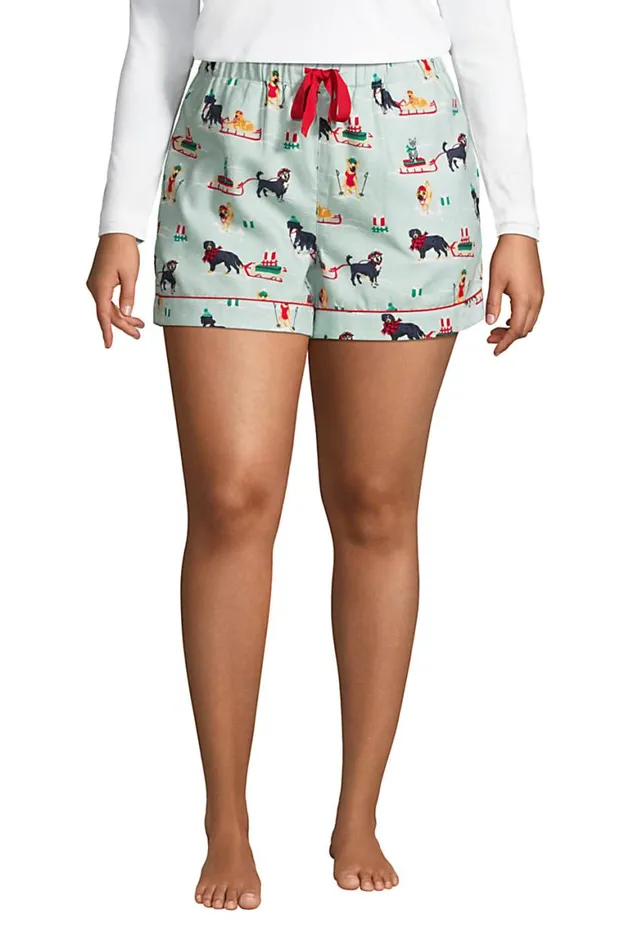 Lands039 End Pajamas and Robes Women Plus Size 4034 Flannel Pajama Shorts Aqua Breeze Dogs And Cat