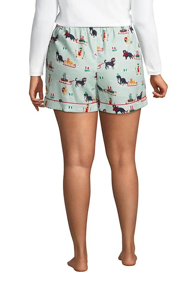 Lands039 End Pajamas and Robes Women Plus Size 4034 Flannel Pajama Shorts Aqua Breeze Dogs And Cat