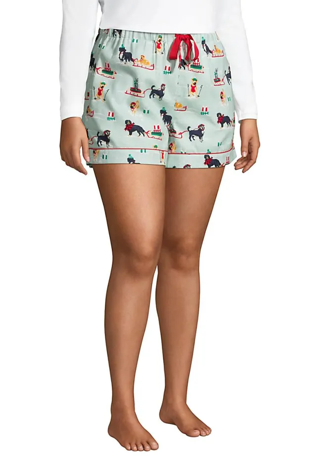 Lands039 End Pajamas and Robes Women Plus Size 4034 Flannel Pajama Shorts Aqua Breeze Dogs And Cat