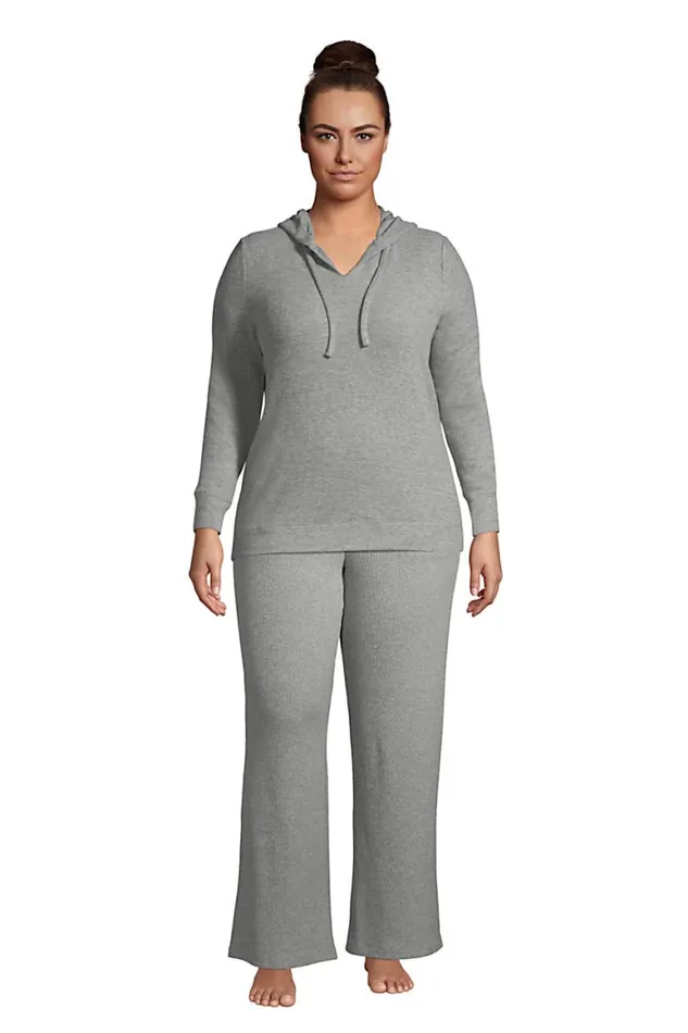 Lands039 End Pajamas and Robes Women Plus Size Rib Wide Leg Sleep Pants Cement Heather Lands039 End Pajamas and Robes Women Plus Size Rib Wide Leg Sleep Pants Cement Heather
