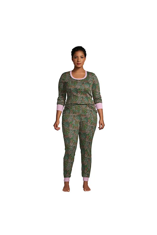 Lands039 End Pajamas and Robes Women Plus Size Snug Fit Pajama Set Long Sleeve Top And Pants Forest Moss Mini Floral Lands039 End Pajamas and Robes Women Plus Size Snug Fit Pajama Set Long Sleeve Top And Pants Forest Moss Mini Floral