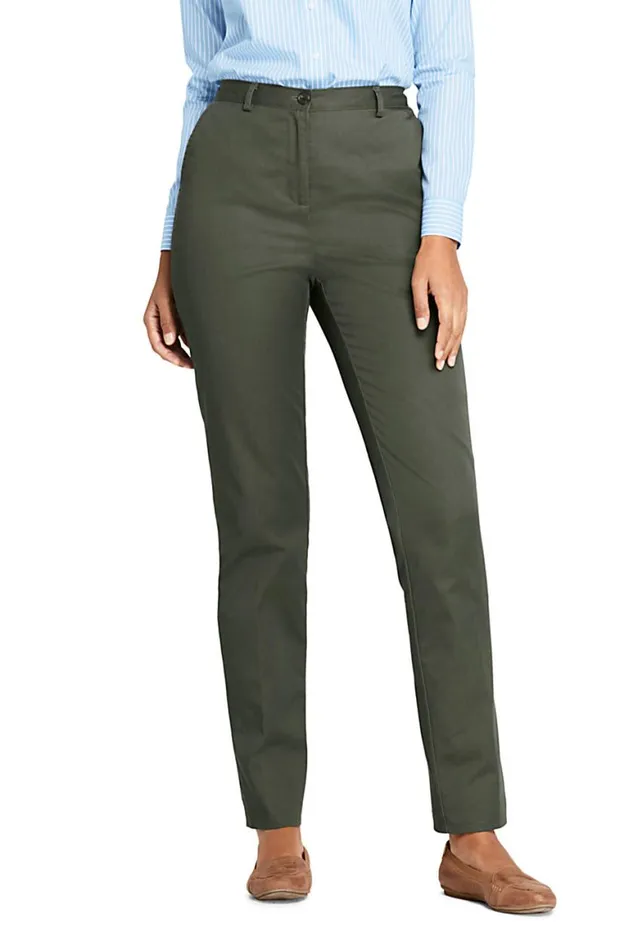 Lands039 End Pants Women 7 Day Elastic Back Comfort Waist Pants Dark Olive Green