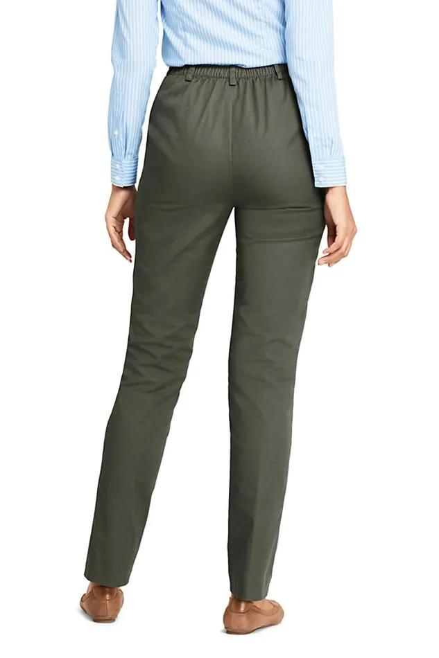 Lands039 End Pants Women 7 Day Elastic Back Comfort Waist Pants Dark Olive Green