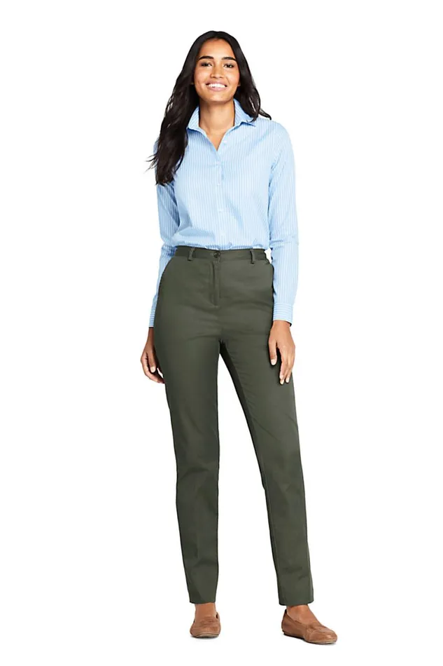 Lands039 End Pants Women 7 Day Elastic Back Comfort Waist Pants Dark Olive Green