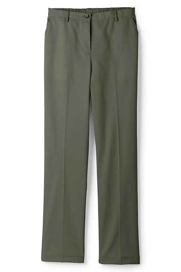 Lands039 End Pants Women 7 Day Elastic Back Comfort Waist Pants Dark Olive Green