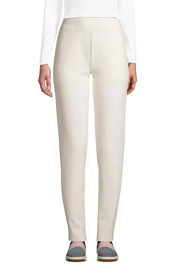 Lands039 End Pants Women Elastic Waist Pull On Fleece Tapered Pants Ivory