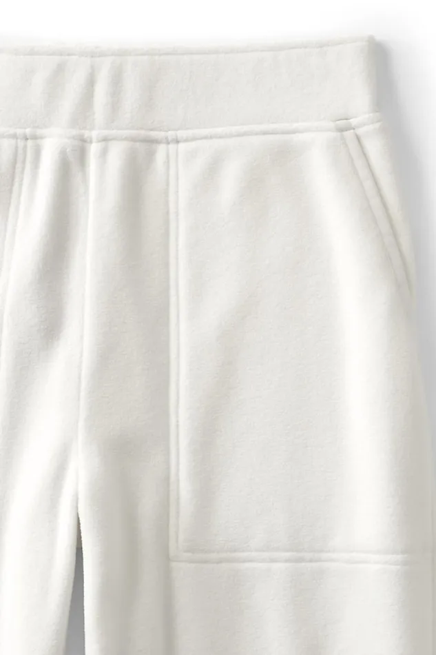 Lands039 End Pants Women Elastic Waist Pull On Fleece Tapered Pants Ivory