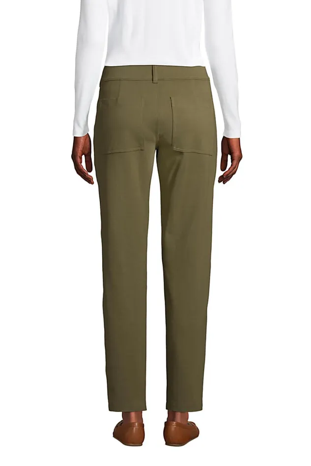Lands039 End Pants Women Starfish Mid Rise Elastic Waist Pull On Utility Ankle Pants Forest Moss