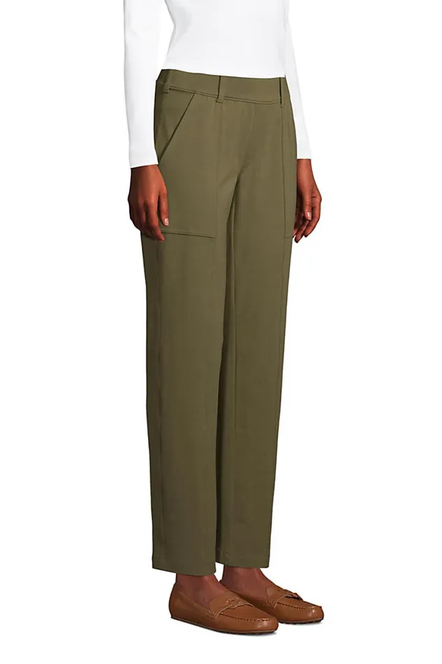 Lands039 End Pants Women Starfish Mid Rise Elastic Waist Pull On Utility Ankle Pants Forest Moss
