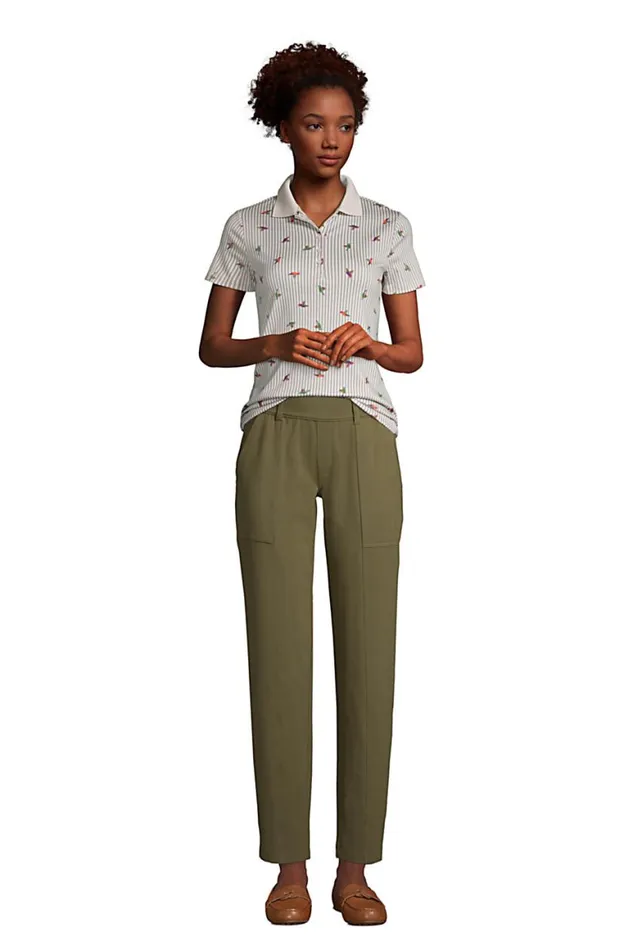 Lands039 End Pants Women Starfish Mid Rise Elastic Waist Pull On Utility Ankle Pants Forest Moss