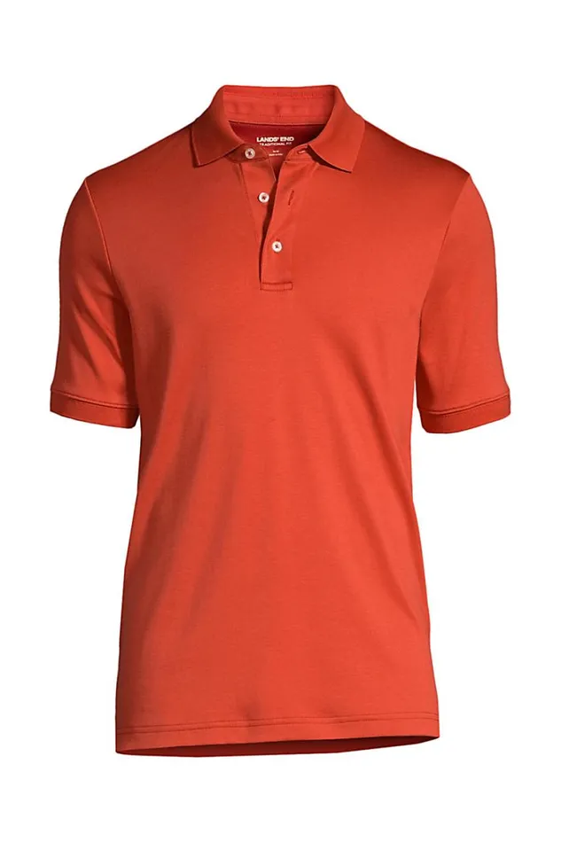 Lands039 End Polo Shirts Men Big Short Sleeve Supima Polo Shirt Orange Clay