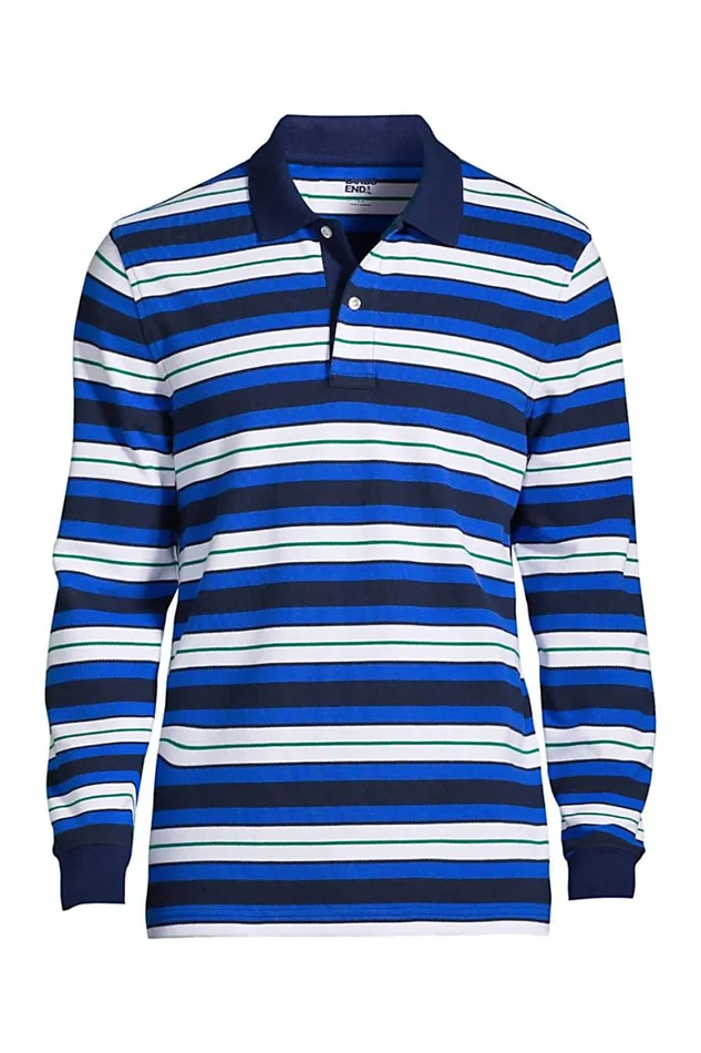 Lands039 End Polo Shirts Men Comfort First Long Sleeve Solid Mesh Polo Royal Cobalt Artisan Stripe Lands039 End Polo Shirts Men Comfort First Long Sleeve Solid Mesh Polo Royal Cobalt Artisan Stripe