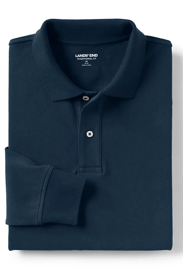 Lands039 End Polo Shirts Men Comfort First Long Sleeve Solid Mesh Polo Royal Cobalt Artisan Stripe Lands039 End Polo Shirts Men Comfort First Long Sleeve Solid Mesh Polo Royal Cobalt Artisan Stripe