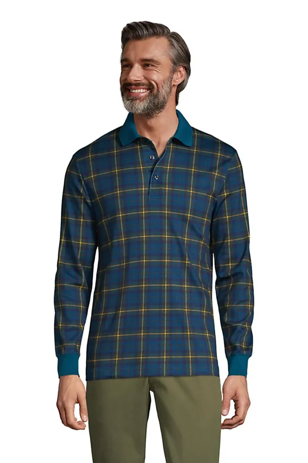 Lands039 End Polo Shirts Men Long Sleeve Jacquard Super Soft Supima Polo Shirt Baltic Teal Multi Plaid Lands039 End Polo Shirts Men Long Sleeve Jacquard Super Soft Supima Polo Shirt Baltic Teal Multi Plaid