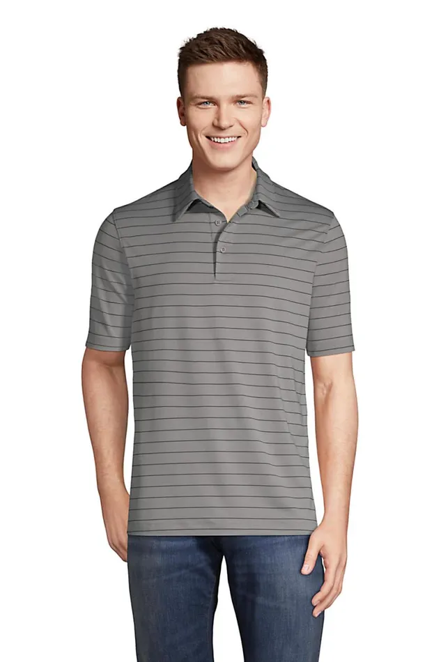 Lands039 End Polo Shirts Men Rapid Dry Short Sleeve Striped Polo Shirt Harbor Gray Stripe