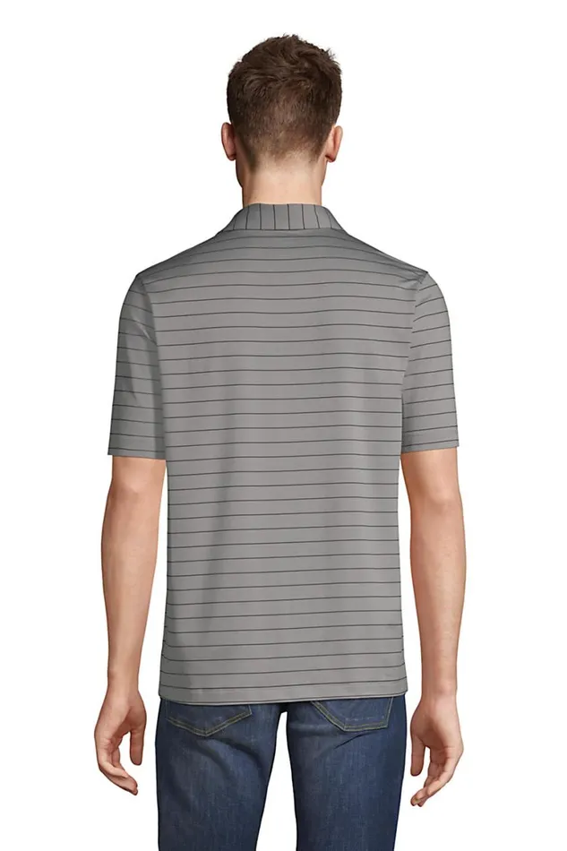 Lands039 End Polo Shirts Men Rapid Dry Short Sleeve Striped Polo Shirt Harbor Gray Stripe
