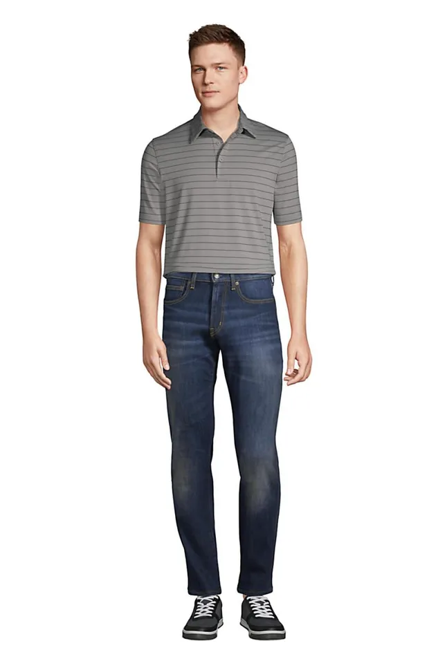 Lands039 End Polo Shirts Men Rapid Dry Short Sleeve Striped Polo Shirt Harbor Gray Stripe