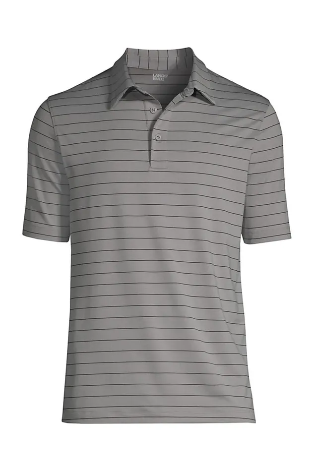 Lands039 End Polo Shirts Men Rapid Dry Short Sleeve Striped Polo Shirt Harbor Gray Stripe