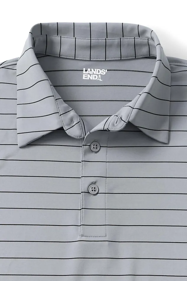 Lands039 End Polo Shirts Men Rapid Dry Short Sleeve Striped Polo Shirt Harbor Gray Stripe