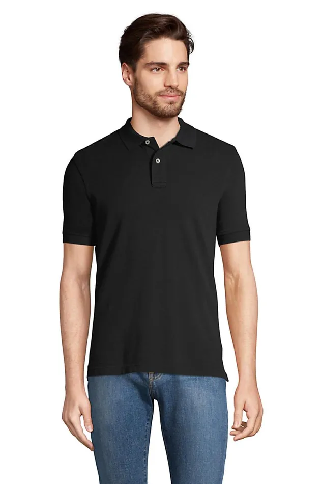 Lands039 End Polo Shirts Men Short Sleeve Tailored Banded Mesh Polo Shirt Black