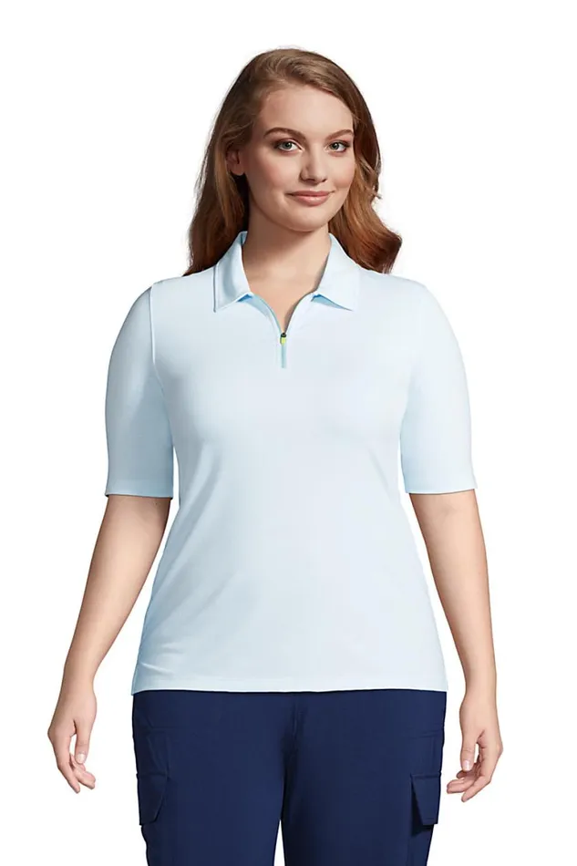 Lands039 End Polo Shirts Women Plus Size Moisture Wicking Upf Sun Elbow Sleeve Zip Front Polo Shirt Light Blue Radiance Pinstripe Lands039 End Polo Shirts Women Plus Size Moisture Wicking Upf Sun Elbow Sleeve Zip Front Polo Shirt Light Blue Radiance Pinstripe