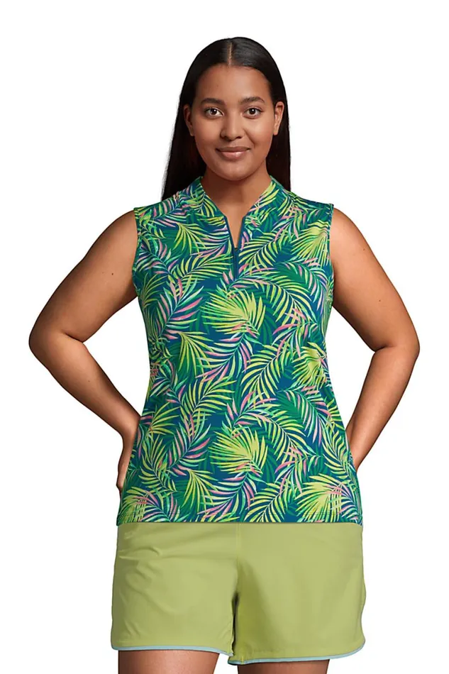 Lands039 End Polo Shirts Women Plus Size Power Performance Quarter Zip Sleeveless Polo Print Baltic Teal Multi Palm Lands039 End Polo Shirts Women Plus Size Power Performance Quarter Zip Sleeveless Polo Print Baltic Teal Multi Palm