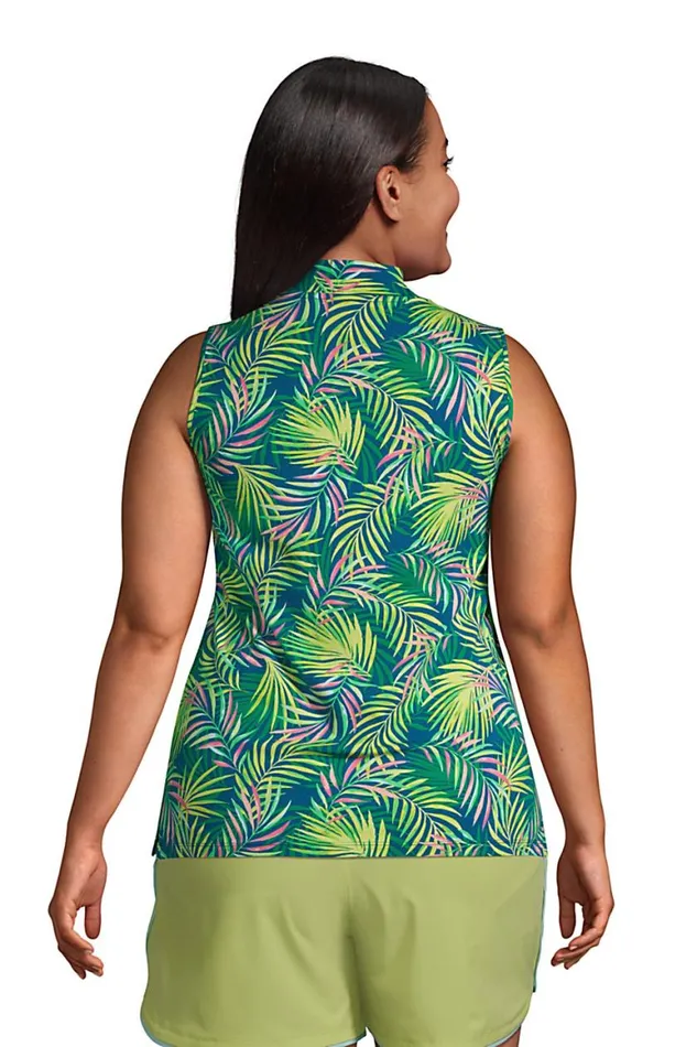 Lands039 End Polo Shirts Women Plus Size Power Performance Quarter Zip Sleeveless Polo Print Baltic Teal Multi Palm Lands039 End Polo Shirts Women Plus Size Power Performance Quarter Zip Sleeveless Polo Print Baltic Teal Multi Palm