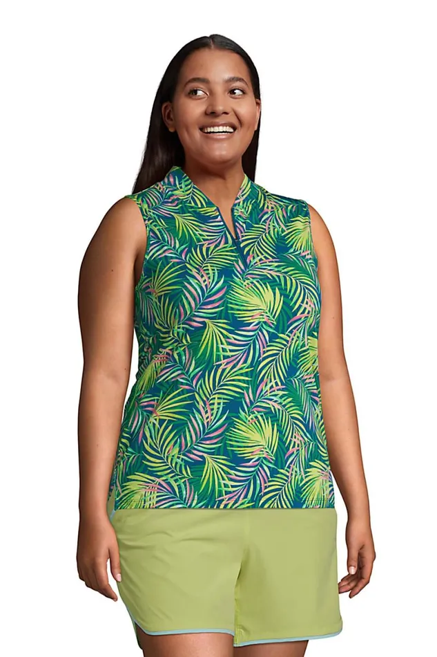 Lands039 End Polo Shirts Women Plus Size Power Performance Quarter Zip Sleeveless Polo Print Baltic Teal Multi Palm Lands039 End Polo Shirts Women Plus Size Power Performance Quarter Zip Sleeveless Polo Print Baltic Teal Multi Palm