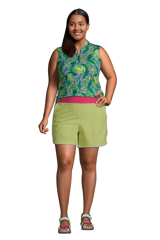 Lands039 End Polo Shirts Women Plus Size Power Performance Quarter Zip Sleeveless Polo Print Baltic Teal Multi Palm Lands039 End Polo Shirts Women Plus Size Power Performance Quarter Zip Sleeveless Polo Print Baltic Teal Multi Palm