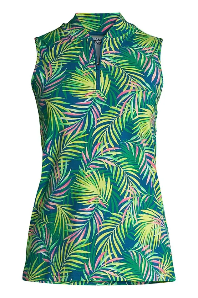 Lands039 End Polo Shirts Women Plus Size Power Performance Quarter Zip Sleeveless Polo Print Baltic Teal Multi Palm Lands039 End Polo Shirts Women Plus Size Power Performance Quarter Zip Sleeveless Polo Print Baltic Teal Multi Palm