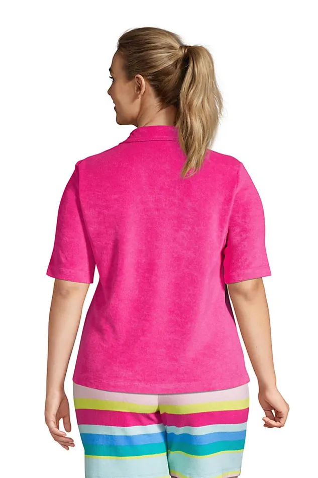Lands039 End Polo Shirts Women Plus Size Seriously Terry Upf Elbow Sleeve Polo Shirt Multi Rainbow Stripe Lands039 End Polo Shirts Women Plus Size Seriously Terry Upf Elbow Sleeve Polo Shirt Multi Rainbow Stripe