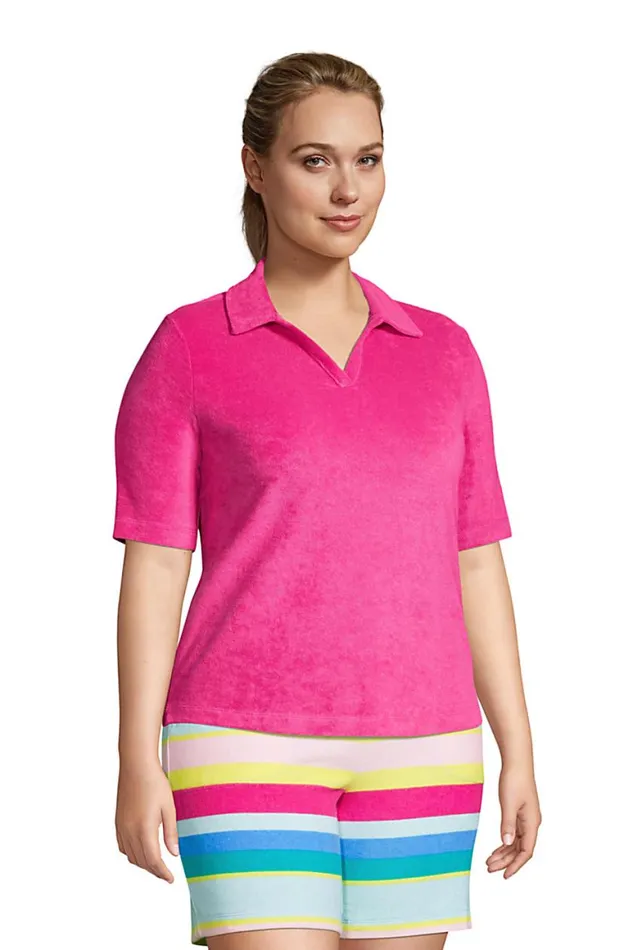 Lands039 End Polo Shirts Women Plus Size Seriously Terry Upf Elbow Sleeve Polo Shirt Multi Rainbow Stripe Lands039 End Polo Shirts Women Plus Size Seriously Terry Upf Elbow Sleeve Polo Shirt Multi Rainbow Stripe