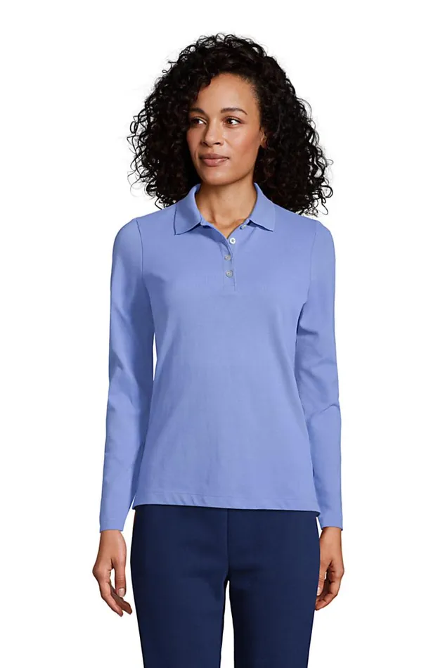 Lands039 End Polo Shirts Women Regular Long Sleeve Mesh Polo True Blue