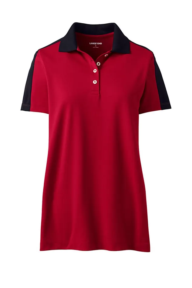 Lands039 End Polo Shirts Women Short Sleeve Color Block Polyester Polo Shirt Rich Red